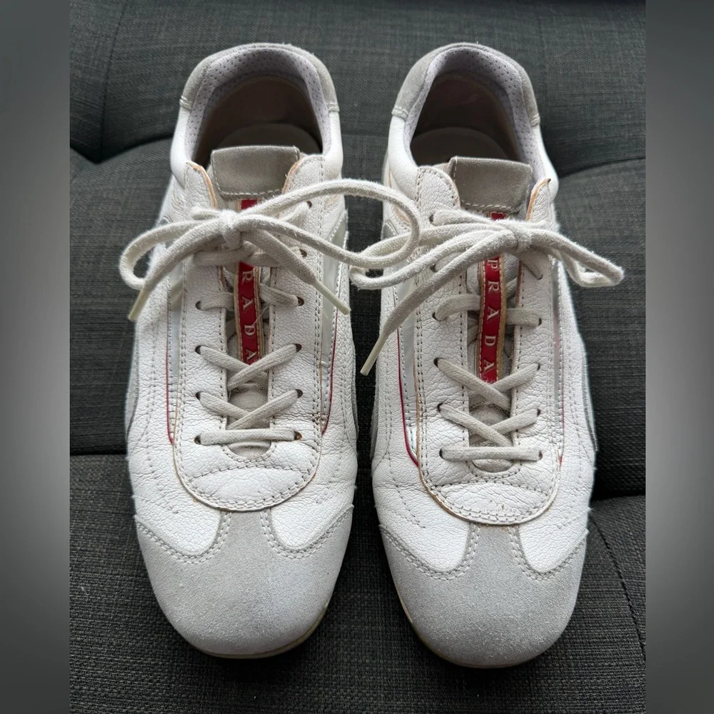 Prada Sport Sneakers Grey White Suede Leather Women’s 10.5 - Picture 3 of 11